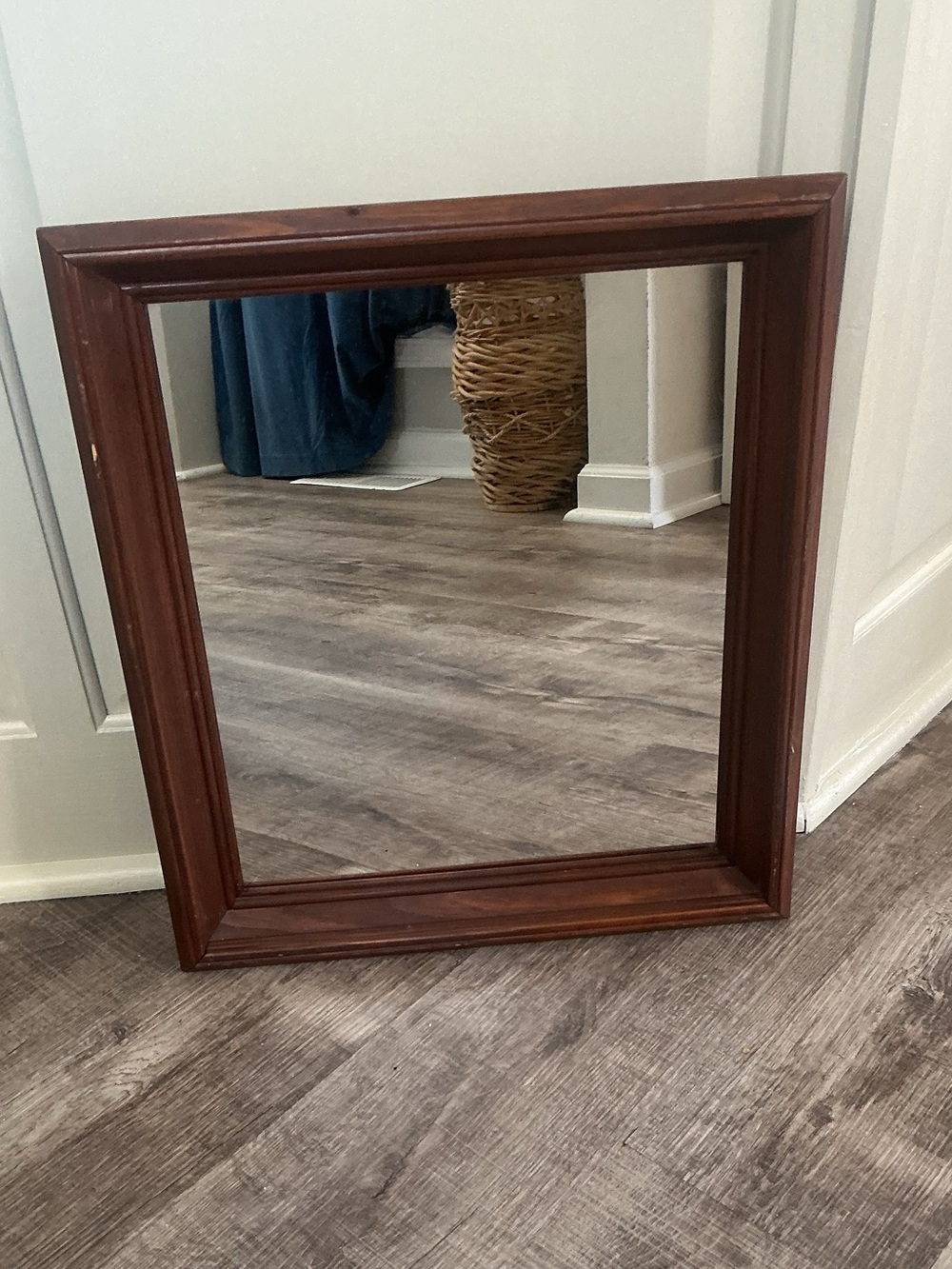 Vintage Wood Framed Wall Mirror 19.5" Square Cherry Mahogany Finish Vintage MCM